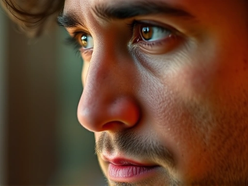 금리 유형 선택을 고민하는 인물의 클로즈업, 부드러운 조명과 따뜻한 색감으로 신중한 결정을 강조함