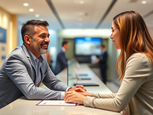 은행 창구에서 대출 상담을 받는 고객의 모습