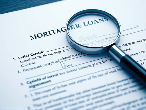 전세자금대출 계약서 클로즈업, 강조된 조항과 서명란, 계약서 위에는 펜과 돋보기가 놓여 있습니다.