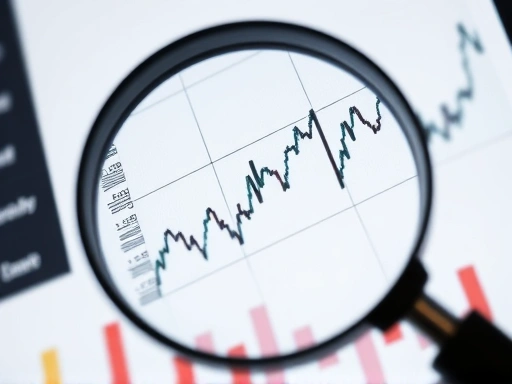 돋보기로 금리 그래프의 특정 부분을 확대하여 보여주는 클로즈업 이미지