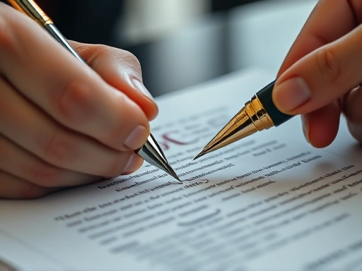 {계약서에 서명하는 클로즈업 장면