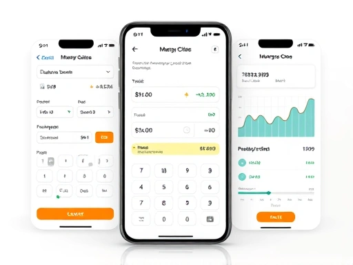 세련된 디자인의 주택담보대출 계산기 앱 인터페이스, 다양한 입력 필드와 그래프가 시각적으로 표현되어 사용 편의성을 강조하고, 명확한 색상 대비와 깔끔한 레이아웃으로 신뢰감을 주는 두 번째 이미지