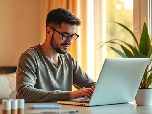 프리랜서가 노트북 앞에서 작업하는 모습