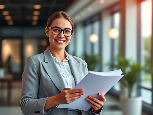 직장인이 서류를 들고 미소짓는 모습
