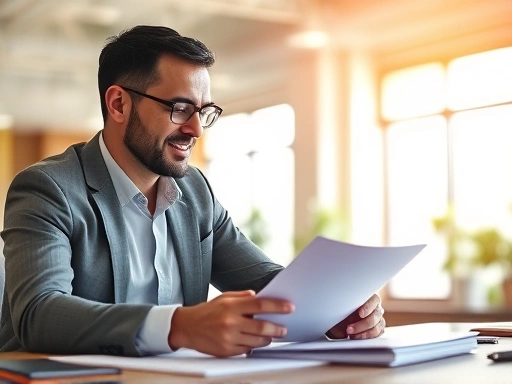 사업자가 서류를 검토하며 대출 준비하는 모습