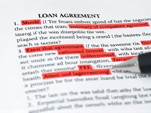 대출 계약서를 확대하여 보여주는 이미지