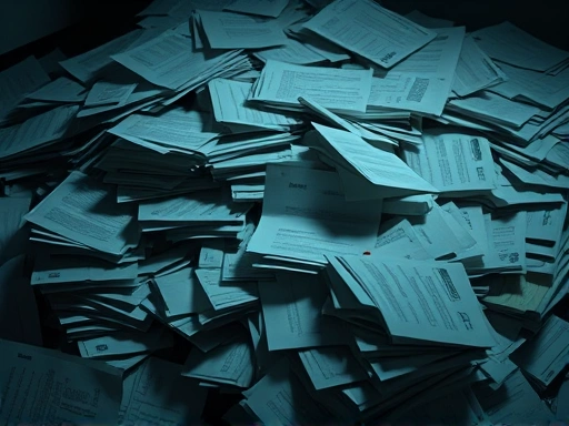 다양한 대출 서류가 정리되지 않은 채 쌓여 있는 모습