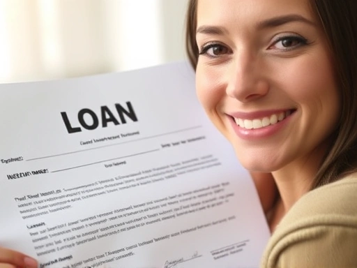 깔끔하게 정리된 하나의 대출 서류와 밝은 미소를 짓는 사람의 모습