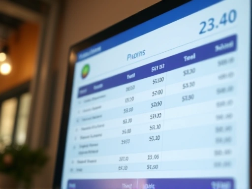 {할부 결제 화면의 세부 묘사, 부드러운 조명과 안정적인 구도로 계획적인 금융 거래를 강조합니다.