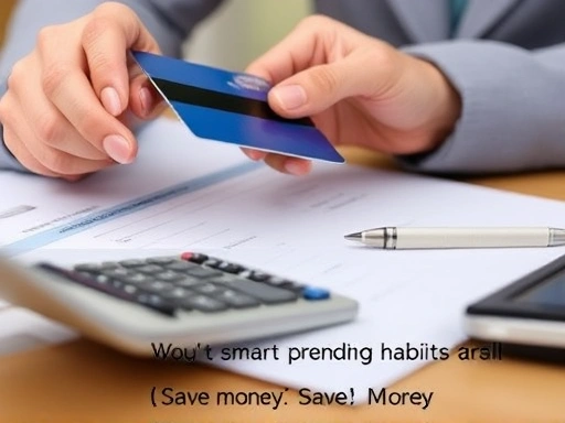 신용카드와 계산기를 사용하여 재정 계획을 세우고, 돈을 절약하는 스마트한 소비 습관을 상징하는 클로즈업 장면