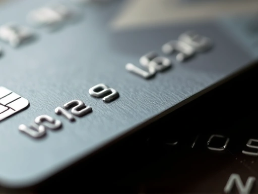 신용카드 한 장이 클로즈업되어 있고, 미묘한 텍스처와 세부 사항이 드러나 있으며, 조명은 신중한 금융 관리와 선택의 가치를 상징합니다.