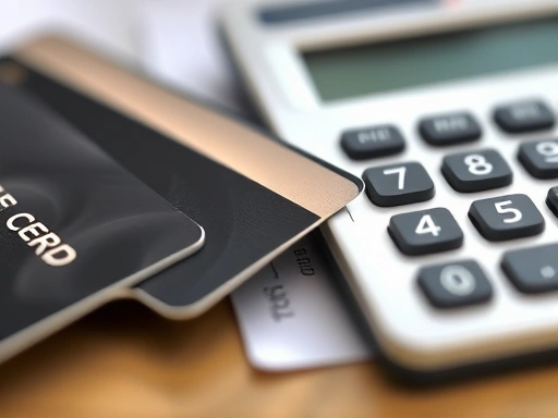 클로즈업된 신용카드와 계산기의 모습