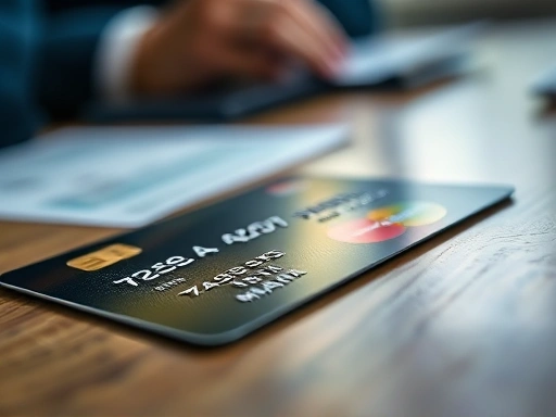 테이블 위에 놓인 신용카드의 클로즈업으로 긴급 상황의 세부 사항에 초점을 맞춘 두 번째 이미지