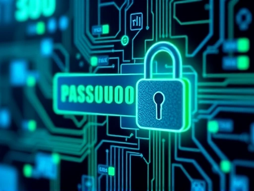 잠금 장치가 있는 디지털 인터페이스를 사용하여 안전한 비밀번호의 개념을 나타내고, 밝은 파란색과 녹색을 사용하여 신뢰성과 보안을 강조하는 두 번째 이미지