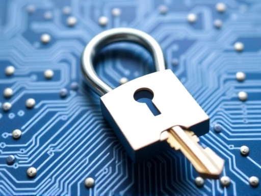 {신용카드 보안 팁, 카드 정보 보호의 중요성 강조, 데이터 암호화 및 보안 프로토콜 상징, 키 클로즈업과 복잡한 회로 기판 배경으로 기술적 정교함 강조, 차가운 색상 팔레트와 정밀한 초점으로 신뢰성과 전문성 전달}