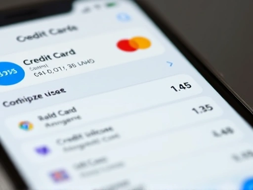 신용카드 사용 내역 앱 화면 클로즈업, 밝은 조명과 선명한 색상으로 꼼꼼한 재정 관리 강조