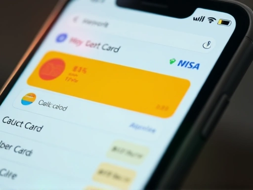 신용카드 사용 내역 앱 화면을 클로즈업하여 보여주며, 밝은 조명과 현대적인 디자인이 신뢰성을 강조합니다.