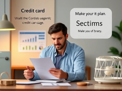 신용카드 사용 내역을 분석하고 재정 계획을 세우는 남성의 모습