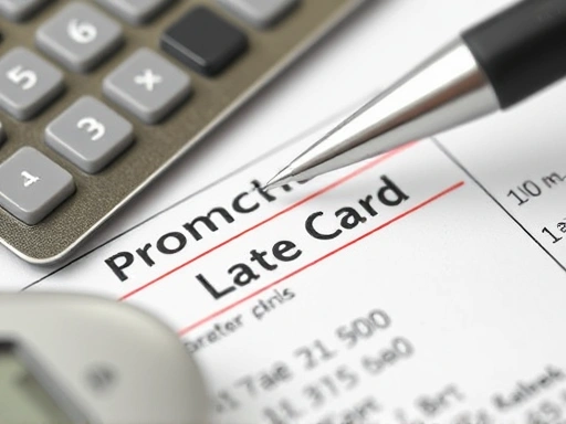 신용카드 청구서가 클로즈업되어 있고, 연체료 항목이 빨간색으로 강조되어 있습니다.