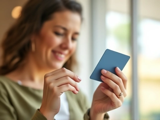 한 여성이 신용카드를 들고 계산 방법을 고민하는 모습