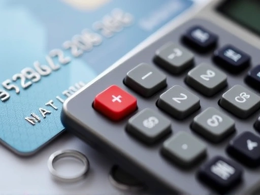 신용카드와 계산기가 클로즈업되어 있으며, 부드러운 조명을 사용하여 신중한 재정 계획과 합리적인 소비를 상징하는 이미지