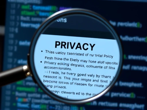 돋보기로 개인 정보 정책을 자세히 살펴보고 개인 정보 보호에 대한 감정을 전달하는 이미지