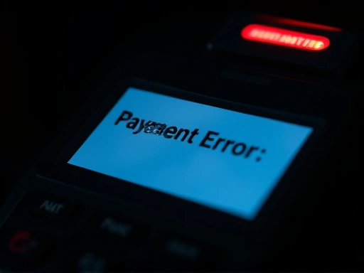 신용카드 결제기의 디스플레이에 '결제 오류' 메시지가 뜬 클로즈업 장면