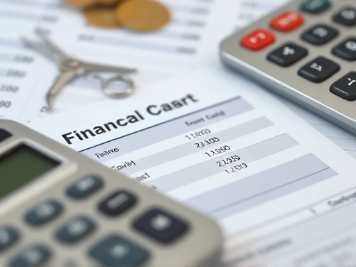 신용카드 명세서의 클로즈업, 계산기, 날카로운 조명으로 재정적 결정을 강조합니다.