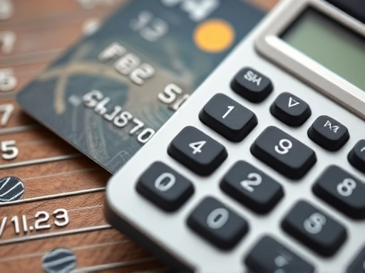 신용카드와 계산기가 함께 놓여있는 클로즈업 샷.