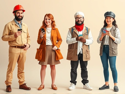 다양한 직업군을 대표하는 인물들이 신용카드를 사용하는 모습