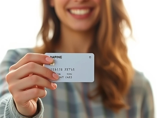 밝은 배경에서 처음 신용카드를 들고 고민하는 사회초년생의 모습