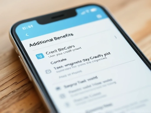 신용카드 앱 화면을 클로즈업하여 추가 혜택 메뉴를 보여주는 장면