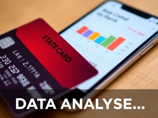 신용카드와 스마트폰 클로즈업, 앱 화면에는 소비 패턴 분석 그래프가 표시되어 있고, 밝고 집중된 조명은 데이터 분석의 중요성을 강조하는 두 번째 이미지