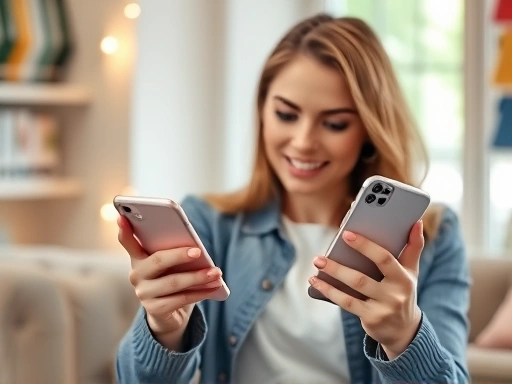 한 여성이 스마트폰 앱을 보며 신용카드 포인트를 확인하고 있으며, 밝은 색상과 부드러운 조명이 편안하고 정보적인 분위기