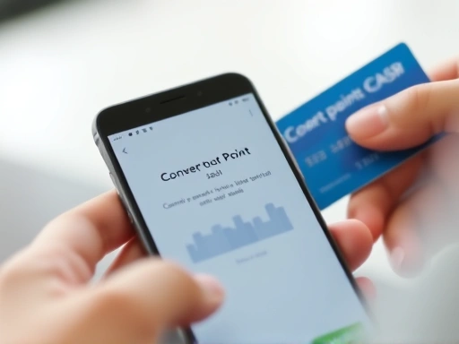 신용카드를 들고 포인트를 현금으로 바꾸는 방법을 보여주는 스마트폰 화면을 클로즈업한 이미지