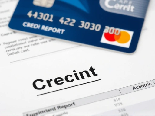 신용카드와 신용평가 보고서가 클로즈업되어 있다.