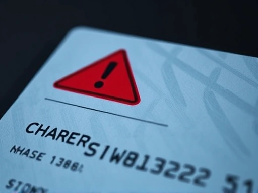 신용카드 명세서가 클로즈업되어 있고, 빨간색 경고 표시가 눈에 띈다.