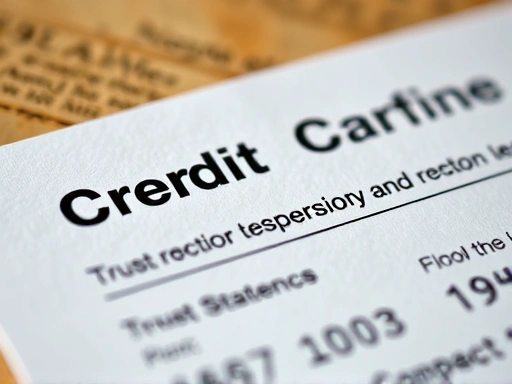 신용카드 명세서가 클로즈업되어 있으며, 세밀한 텍스처와 은은한 조명으로 신뢰감과 책임감을 강조합니다.