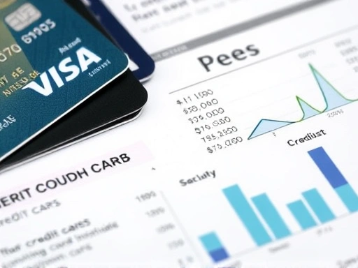 신용카드, 수수료, 계산 그래프를 클로즈업하여 재정적 계획과 관련된 세부 사항에 집중하여 보여주는 이미지