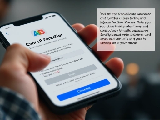 신용카드 해지 절차를 보여주는 스마트폰 클로즈업 샷으로, 간결하고 명확한 정보 전달을 위한 촬영 스타일과 조명으로 감정적 맥락을 강조하는 두 번째 이미지
