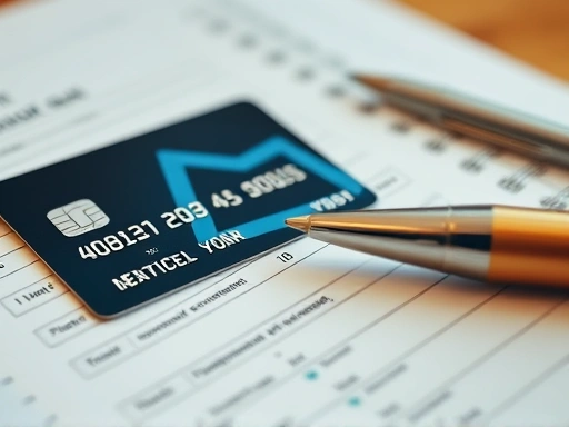 신용카드, 펜, 가계부 클로즈업, 꼼꼼한 기록, 계획적인 소비, 섬세한 손길, 따뜻한 색감, 신뢰감, 안정감, 신중하고 계획적인 재정 관리 강조