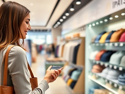 한 여성이 해외 상점에서 신용카드로 결제하는 모습