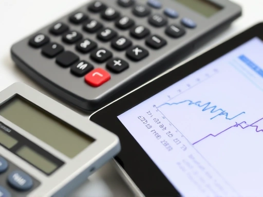 신용카드와 계산기가 놓여 있고, 그 옆에 그래프가 표시된 태블릿이 놓여져 있어, 해외 결제 시 환율 변동에 따른 비용 계산의 중요성을 시사하는 클로즈업 이미지