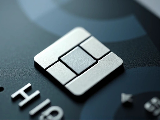 신용카드 보안 칩을 클로즈업하여 보여주는 이미지