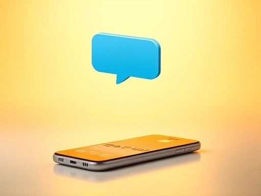 밝은 배경에 신용카드와 스마트폰이 놓여 있고, SMS 알림 아이콘이 떠오르는 이미지