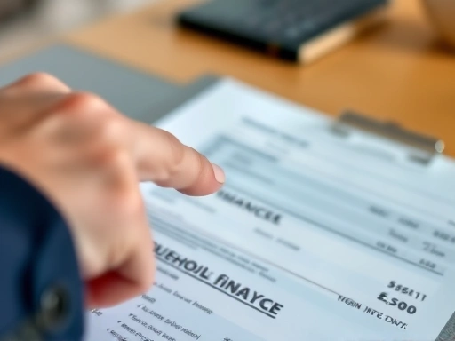 가계 재정 분석가의 손이 재정 관련 문서들을 가리키며 중요한 부분을 강조하는 클로즈업 장면