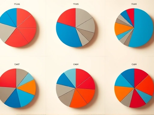 경제 사이클의 각 단계별로 변화하는 자산 배분 전략을 시각적으로 보여주는 원형 파이 차트가 여러 개 나열되어 있다.