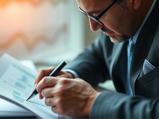 {포트폴리오를 분석하고 관리하는 투자자의 클로즈업 이미지
