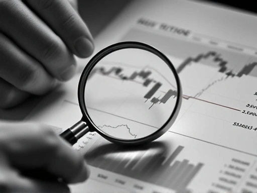 돋보기로 주식 차트를 분석하는 모습