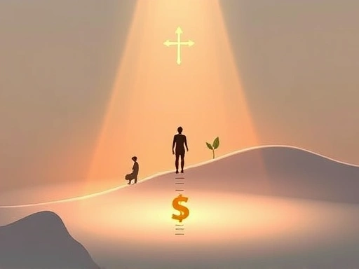 {상징적인 요소와 미니멀한 스타일로 개인의 투자 여정을 시각화한 이미지